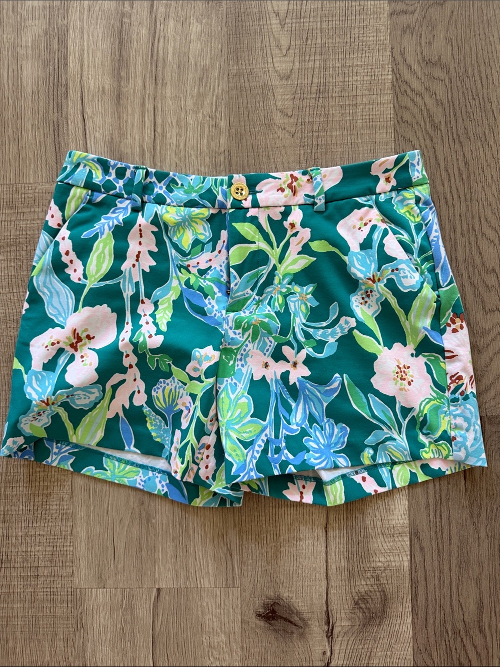 Lilly Pulitzer Teal Floral Cotton Blend Bermuda Shorts